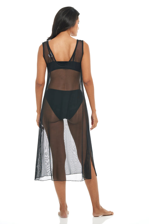 SOLID LONG DRESS - POWER MESH PRINT